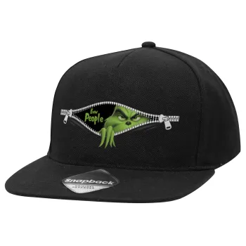 Grinch, eww people, Καπέλο Ενηλίκων Flat Snapback Μαύρο, (100% ΒΑΜΒΑΚΕΡΟ TWILL, ΕΝΗΛΙΚΩΝ, UNISEX, ONE SIZE)