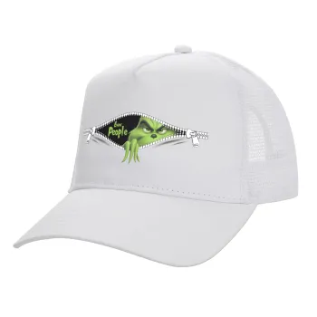 Grinch, eww people, Καπέλο Ενηλίκων Structured Trucker, με Δίχτυ, ΛΕΥΚΟ (100% ΒΑΜΒΑΚΕΡΟ, ΕΝΗΛΙΚΩΝ, UNISEX, ONE SIZE)
