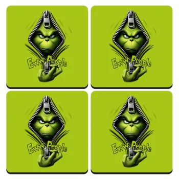 Grinch, eww people, ΣΕΤ 4 Σουβέρ ξύλινα τετράγωνα (9cm)