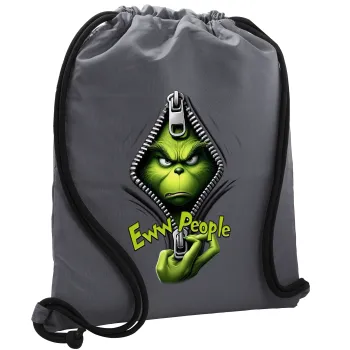 Grinch, eww people, Backpack pouch GYMBAG GREY, with pocket (40x48cm) & thick cords