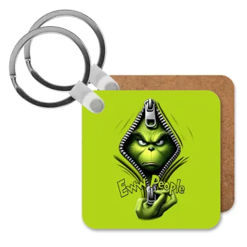 Grinch, eww people, Μπρελόκ Ξύλινο τετράγωνο MDF