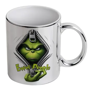 Grinch, eww people, Κούπα κεραμική, ασημένια καθρέπτης, 330ml