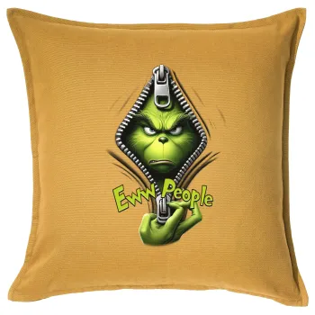 Grinch, eww people, Μαξιλάρι καναπέ Κίτρινο 100% βαμβάκι, περιέχεται το γέμισμα (50x50cm)