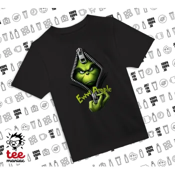 Grinch, eww people, Άνετο παιδικό T-Shirt ΜΑΥΡΟ από 100% βαμβάκι, για κάθε μέρα. Vegan & OEKO-TEX πιστοποιημένο.