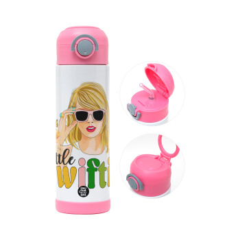 Little Swiftie, Παιδικό παγούρι θερμό, ανοξείδωτο, με καλαμάκι ασφαλείας, ΡΟΖ (500ml)
