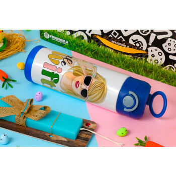 Little Swiftie, Πασχαλινή Λαμπάδα με Παιδικό παγούρι θερμό, ανοξείδωτο, με καλαμάκι ασφαλείας, ΜΠΛΕ (500ml)