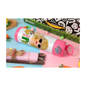 Little Swiftie, Πασχαλινή Λαμπάδα με Παιδικό παγούρι θερμό, ανοξείδωτο, με καλαμάκι ασφαλείας, ΡΟΖ (500ml)