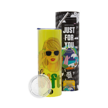 Little Swiftie, Neon Yellow Travel Tumbler, with metal straw (Stainless steel 304 Food grade, BPA free, 600ml)