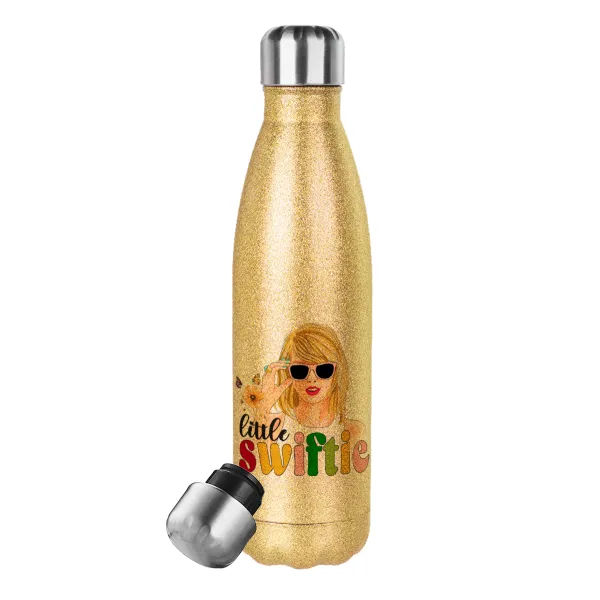 Little Swiftie — Glitter gold stainless steel thermos bottle, double-walled, 500ml