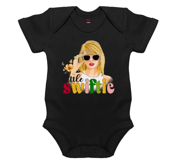 Little Swiftie — Βρεφικό φορμάκι μωρού, 0-18 μηνών, ΜΑΥΡΟ, 100% Organic Cotton, κοντομάνικο