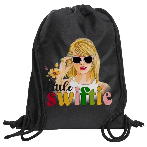 Little Swiftie — Τσάντα πλάτης πουγκί GYMBAG Μαύρη, με τσέπη (40x48cm) & χονδρά κορδόνια