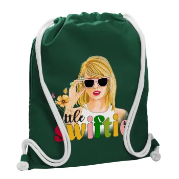 Little Swiftie, Τσάντα πλάτης πουγκί GYMBAG BOTTLE GREEN, με τσέπη (40x48cm) & χονδρά λευκά κορδόνια