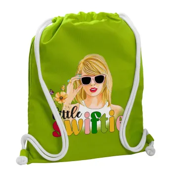 Little Swiftie, Backpack bag GYMBAG LIME GREEN, with pocket (40x48cm) & thick cords