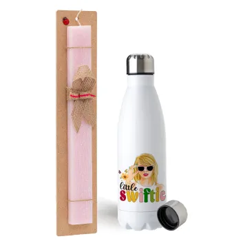 Little Swiftie, Easter Set, metallic stainless steel water bottle (750ml) & scented flat Easter candle (30cm) (PINK)