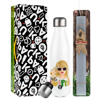Little Swiftie, Easter candle, metallic white thermos bottle (500ml) & aromatic flat candle (30cm) (GRAY)