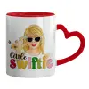 Mug heart red handle, ceramic, 330ml