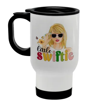 Little Swiftie, Stainless steel travel mug with lid, double wall white 450ml