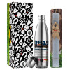 Easter Set, metallic stainless thermos flask (500ml) & scented flat Easter candle (30cm) (GRAY)