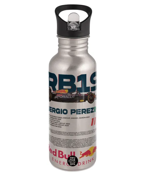 Redbull Sergio Perezi — Παγούρι νερού Ασημένιο με καλαμάκι, ανοξείδωτο ατσάλι 600ml