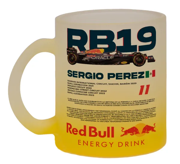 Redbull Sergio Perezi — Two-tone glass mug with matte yellow base, 330ml