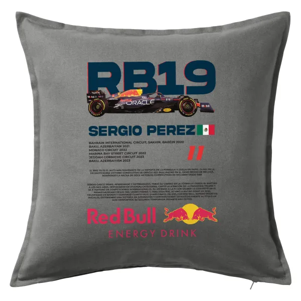 Redbull Sergio Perezi — Μαξιλάρι καναπέ Γκρι 100% βαμβάκι, περιέχεται το γέμισμα (50x50cm)