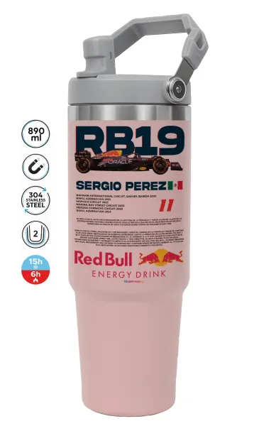 Redbull Sergio Perezi — ΡΟΖ Travel Tumbler Θερμός με χερούλι και καλαμάκι 890ml