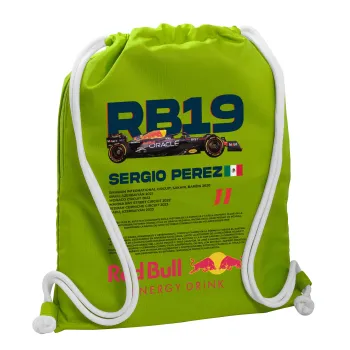Redbull Sergio Perezi, Τσάντα πλάτης πουγκί GYMBAG LIME GREEN, με τσέπη (40x48cm) & χονδρά κορδόνια