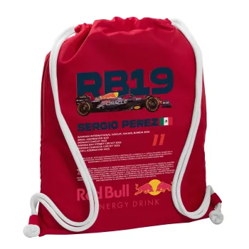 Redbull Sergio Perezi, Τσάντα πλάτης πουγκί GYMBAG Κόκκινη, με τσέπη (40x48cm) & χονδρά κορδόνια