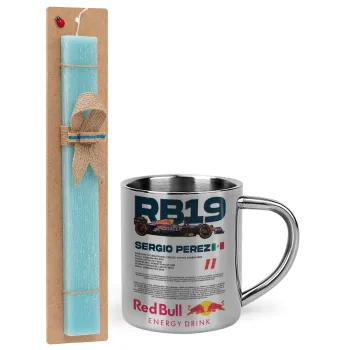 Redbull Sergio Perezi, Easter Set, metallic thermal cup (300ml) & aromatic flat Easter candle (30cm) (TURQUOISE)