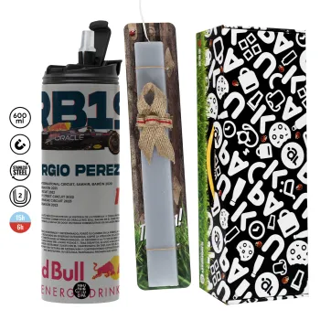 Redbull Sergio Perezi, Πασχαλινή Λαμπάδα με Travel Tumbler θερμό (600ml, BPA free) & κερί αρωματικό πλακέ (30cm) (ΓΚΡΙ)