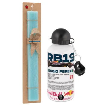 Redbull Sergio Perezi, Πασχαλινή Λαμπάδα με παγούρι μεταλλικό αλουμινίου (500ml) & λαμπάδα αρωματική πλακέ (30cm) (ΤΙΡΚΟΥΑΖ)