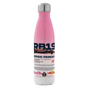 Redbull Sergio Perezi, Μεταλλικό παγούρι θερμός Ροζ/Λευκό (Stainless steel), διπλού τοιχώματος, 500ml