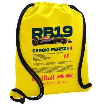 Redbull Sergio Perezi, Τσάντα πλάτης πουγκί GYMBAG Κίτρινη, με τσέπη (40x48cm) & χονδρά κορδόνια