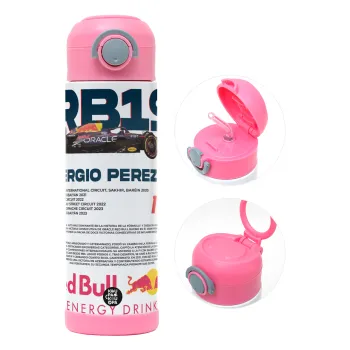 Redbull Sergio Perezi, Παιδικό παγούρι θερμό, ανοξείδωτο, με καλαμάκι ασφαλείας, ΡΟΖ (500ml)