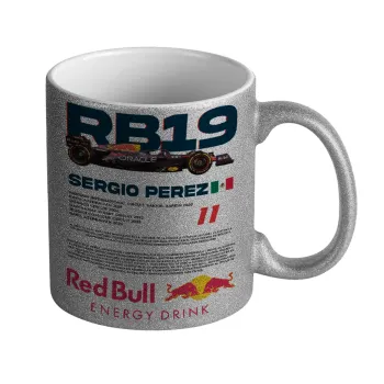 Redbull Sergio Perezi, Κούπα Ασημένια Glitter που γυαλίζει, κεραμική, 330ml