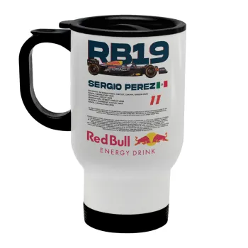 Redbull Sergio Perezi, Stainless steel travel mug with lid, double wall white 450ml