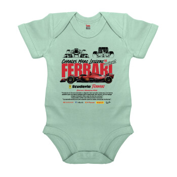 F1 Ferrari, Βρεφικό φορμάκι μωρού, 0-18 μηνών, mint (Μέντα), 100% Organic Cotton, κοντομάνικο
