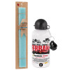 Easter Set, metallic aluminum water bottle (500ml) & scented flat candle (30cm) (TURQUOISE)