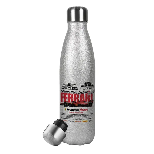 F1 Ferrari — Metallic Glitter Silver Thermos Flask (Stainless steel), double-walled, 500ml