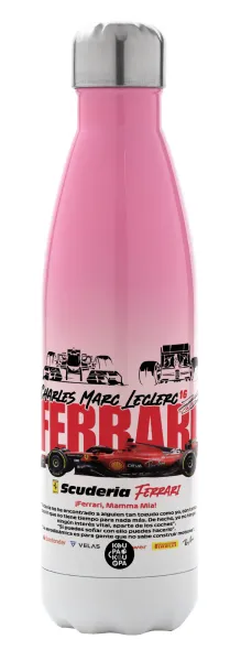 F1 Ferrari — Μεταλλικό παγούρι θερμός Ροζ/Λευκό (Stainless steel), διπλού τοιχώματος, 500ml