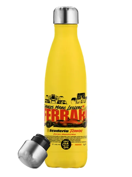 F1 Ferrari — Yellow Stainless Steel Metallic Thermos, double-walled, 500ml