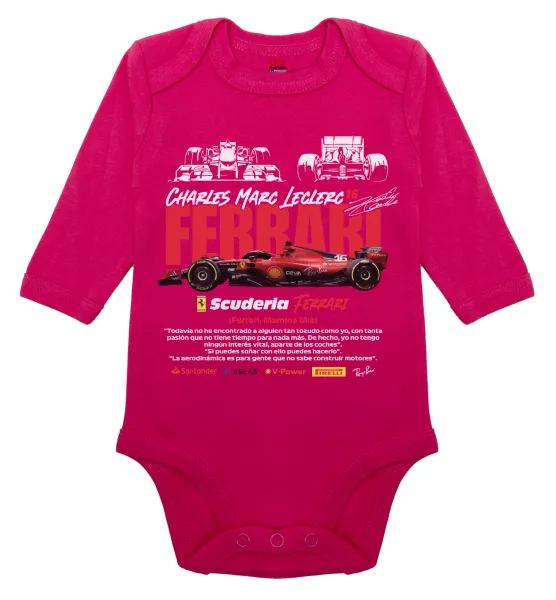 F1 Ferrari — Μακρυμάνικο βρεφικό φορμάκι, 0-18 μηνών, ΡΟΖ, 100% Organic Cotton