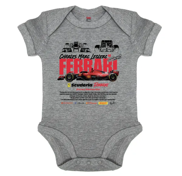 F1 Ferrari — Short-sleeve baby bodysuit, 0-18 months, GREY MELANGE, 100% organic cotton
