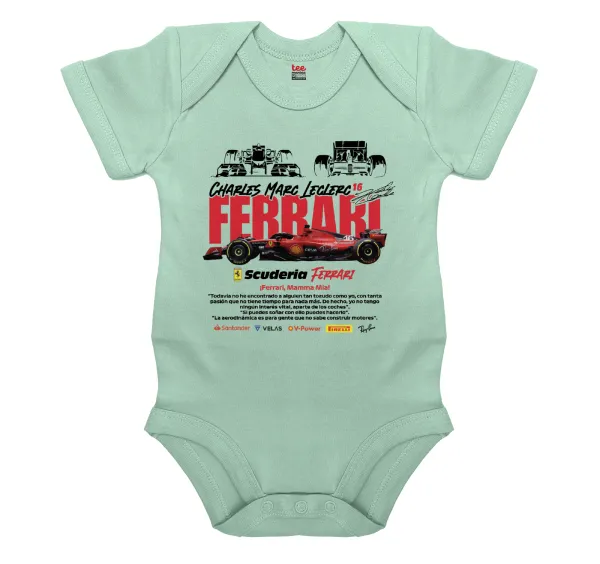 F1 Ferrari — Short-sleeve baby bodysuit, 0-18 months, mint, 100% organic cotton