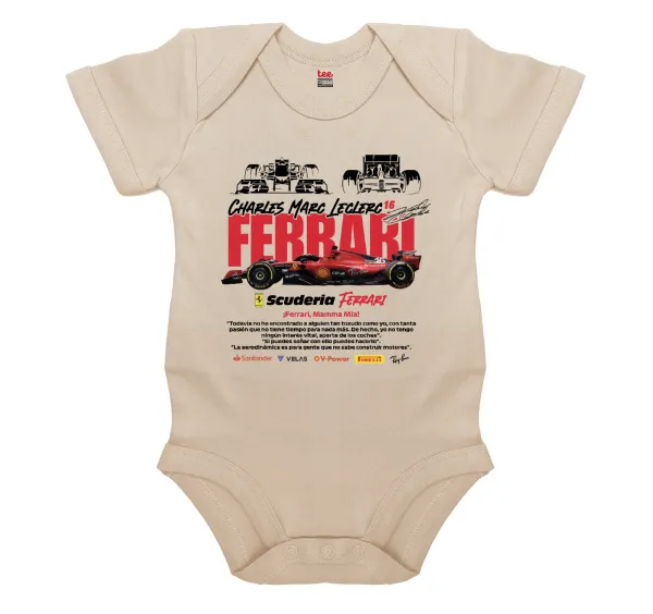 F1 Ferrari — Short-sleeve baby bodysuit, 0-18 months, natural (ecru), 100% organic cotton