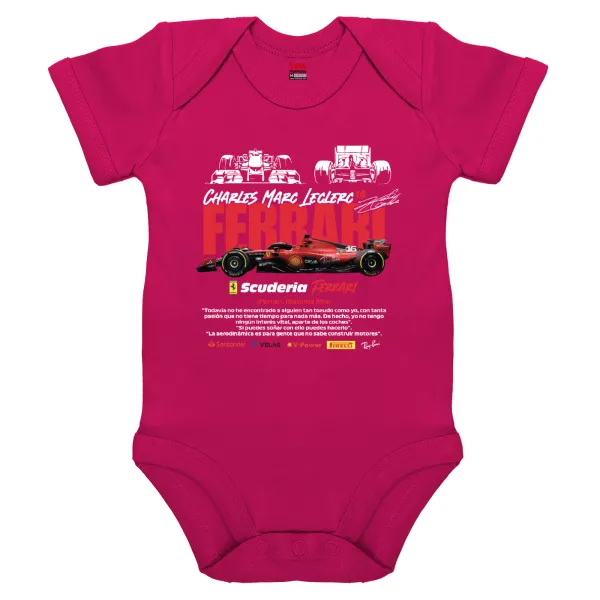 F1 Ferrari — Short-sleeve baby bodysuit, 0-18 months, PINK, 100% organic cotton