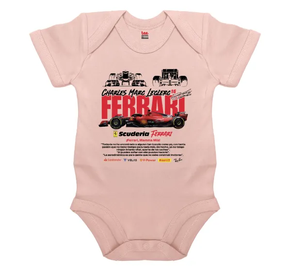 F1 Ferrari — Short-sleeve baby bodysuit, 0-18 months, POWDER PINK, 100% organic cotton