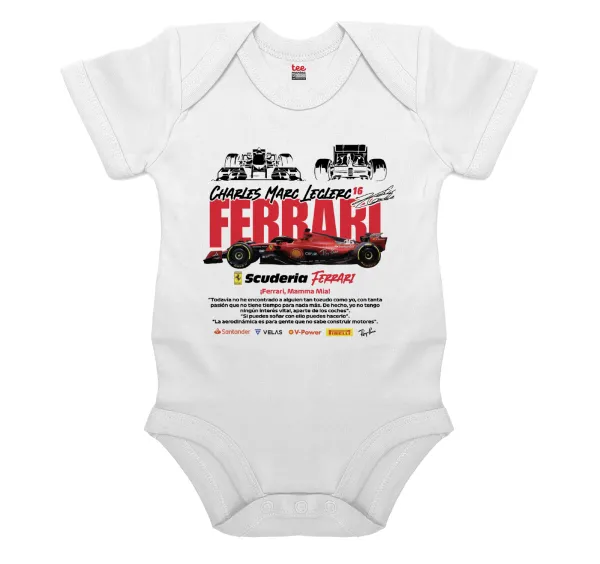 F1 Ferrari — Short-sleeve baby bodysuit, 0-24 months, WHITE, 100% organic cotton
