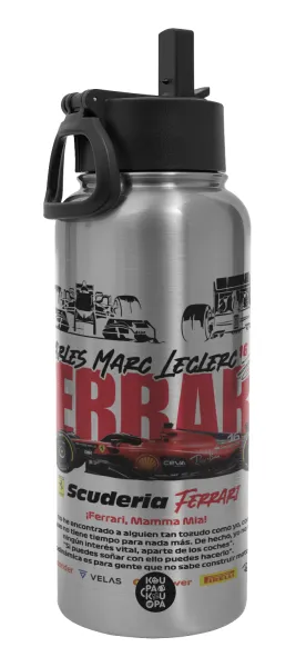 F1 Ferrari — Metal mug thermo Silver with Straw and Spout Lid (Stainless steel), double wall, 950ml
