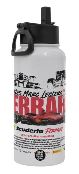 F1 Ferrari — Metal mug thermo White with Straw and Spout Lid (Stainless steel), double wall, 950ml